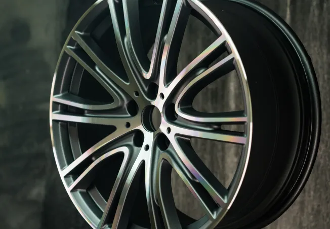A finished diamond cut alloy wheel