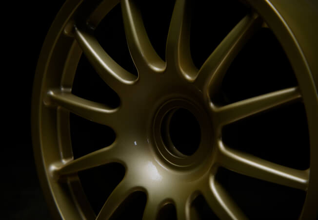 A finished powder coated alloy wheel refurbished by Rolling Rims